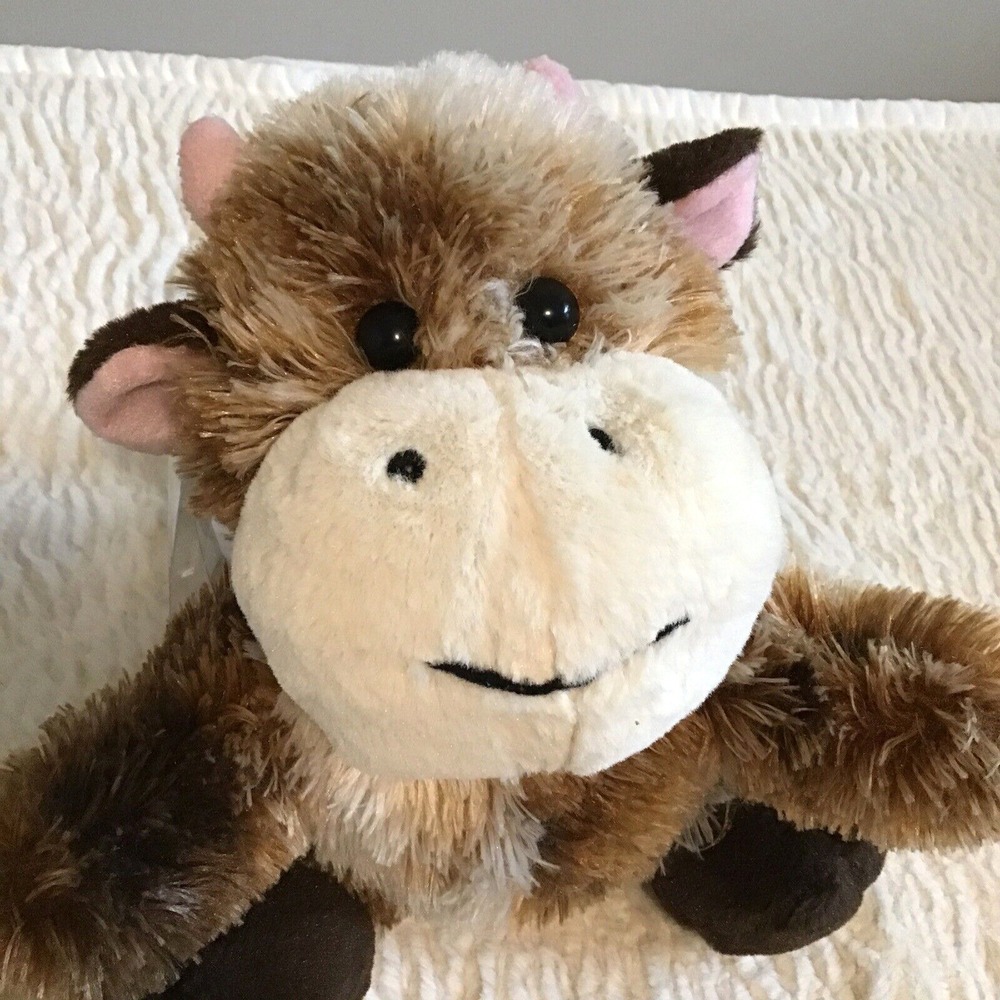 Brown Cow Baby Bull Plush w/Horns Sitting Laying Floppy Fluffy Stuffed Animal
